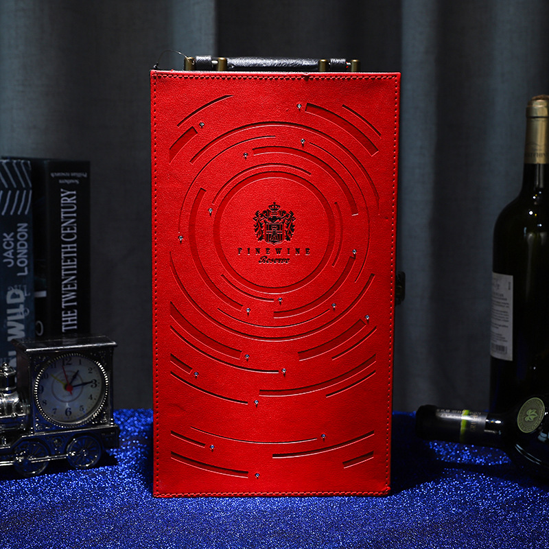 高端手提式皮质红酒包装盒厂家定制